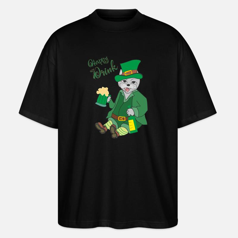 Katze, Happy Drink - Stanley/Stella Oversized Unisex Bio T-Shirt Blaster 2.0 - Schwarz