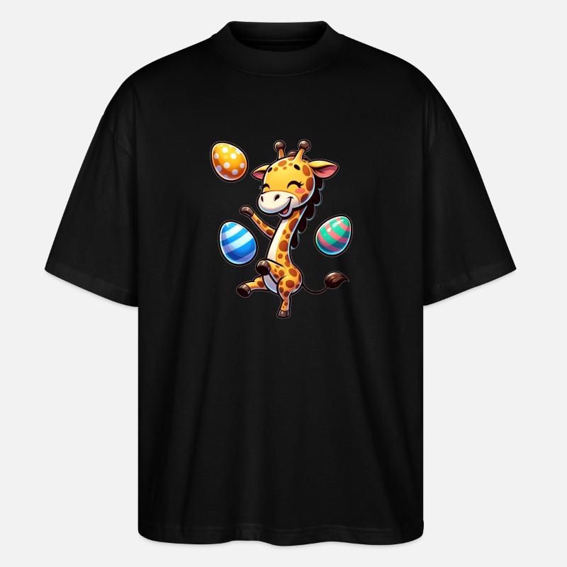 Easter Giraffe, Juggling Easter Eggs - Stanley/Stella Oversized Unisex Organic T-shirt Blaster 2.0 - black