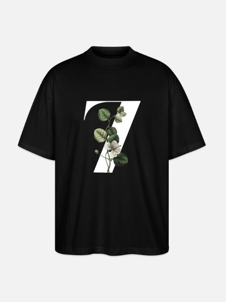 Number 7 Floral Green -7th Floral Birthday - Stanley/Stella Oversized Unisex Organic T-shirt Blaster 2.0 - black