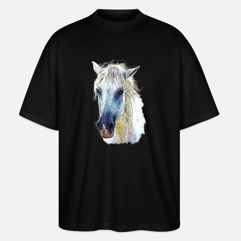 Cheval camarguais en Pastel Fluide - T-shirt bio Blaster 2.0 coupe oversize Stanley/Stella Unisexe - noir