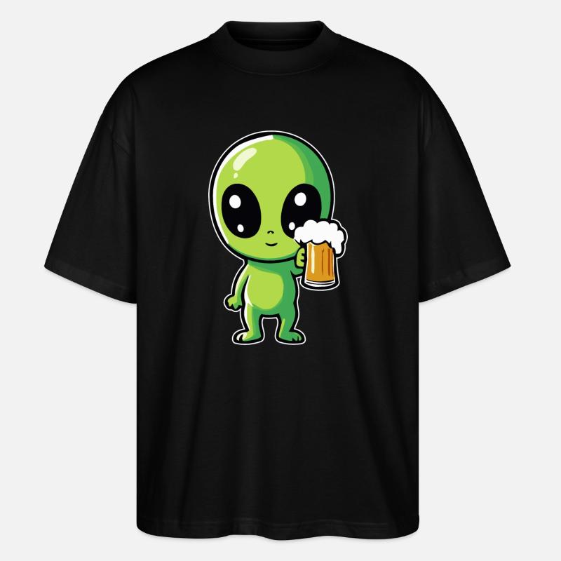 Alien mit Bier - Stanley/Stella Oversized Unisex Bio T-Shirt Blaster 2.0 - Schwarz