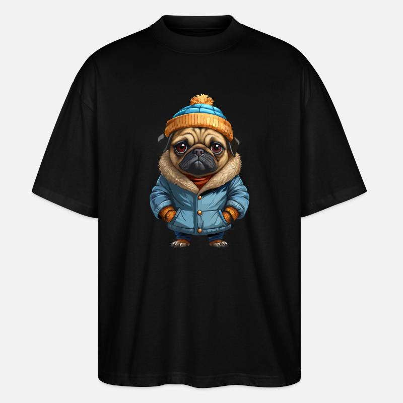 Mops Herbst Winter Outfit - Stanley/Stella Oversized Unisex Bio T-Shirt Blaster 2.0 - Schwarz