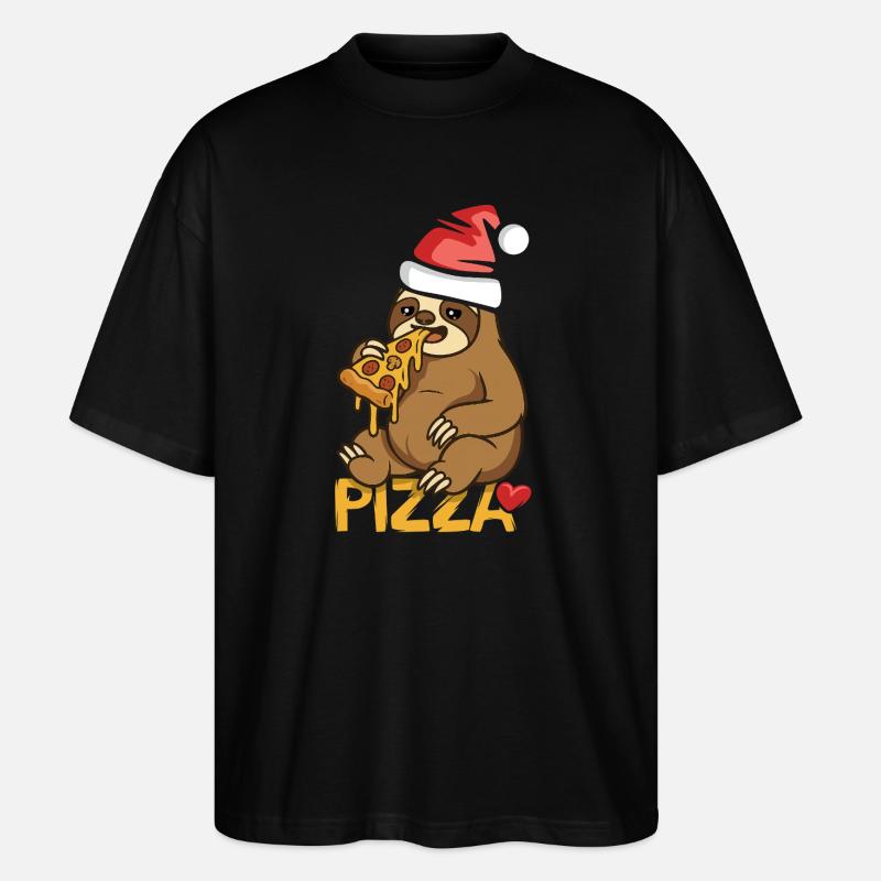 Faultier isst Pizza Weihnachtsdesign - Stanley/Stella Oversized Unisex Bio T-Shirt Blaster 2.0 - Schwarz