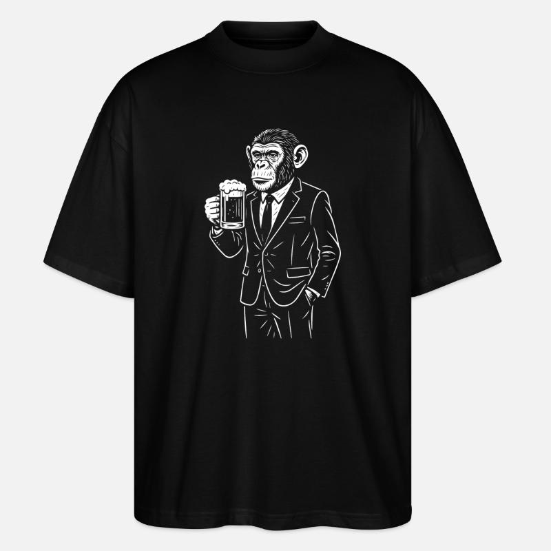 Eleganter Affe im Anzug mit Bier - Stanley/Stella Oversized Unisex Bio T-Shirt Blaster 2.0 - Schwarz