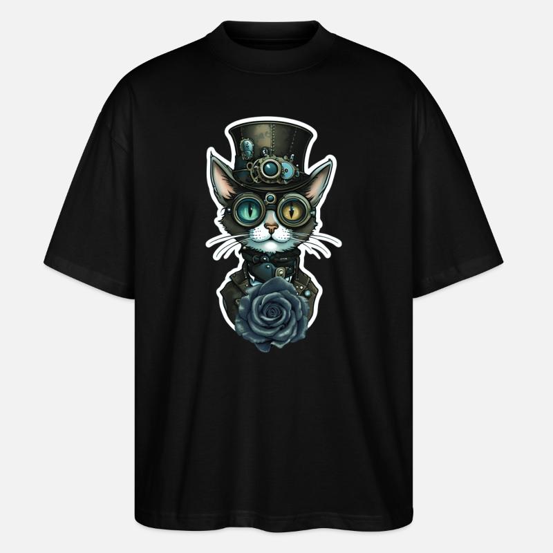 Steampunk Katze schwarze Rose Gothic - Stanley/Stella Oversized Unisex Bio T-Shirt Blaster 2.0 - Schwarz
