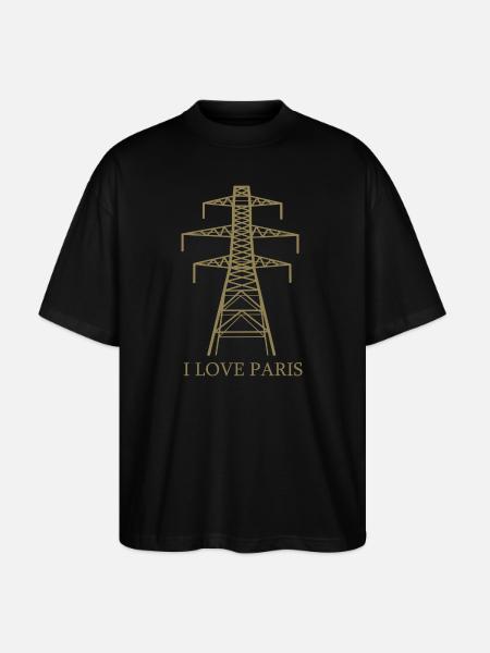 Hoogspanningsmast als Eiffeltoren "I Love Paris" satire - Stanley/Stella Uniseks oversized bio T-shirt Blaster 2.0 - zwart