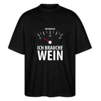Wein Geschenk - Stanley/Stella Oversized Unisex Bio T-Shirt Blaster 2.0 - Schwarz - Vorne - Alina (178cm) & Michal (187cm)