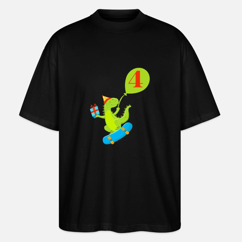 4e anniversaire dinosaure mignon - T-shirt bio Blaster 2.0 coupe oversize Stanley/Stella Unisexe - noir