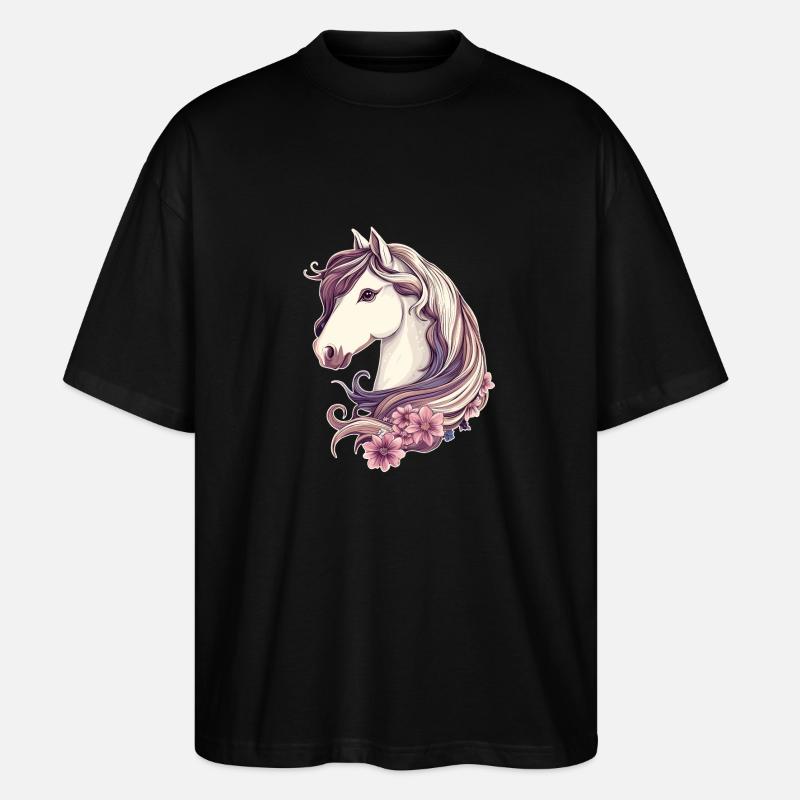 Pferd mit Blumen - Stanley/Stella Oversized Unisex Bio T-Shirt Blaster 2.0 - Schwarz