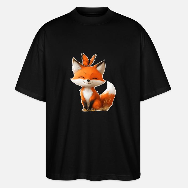 Fuchs mit Schmetterling - Stanley/Stella Oversized Unisex Bio T-Shirt Blaster 2.0 - Schwarz