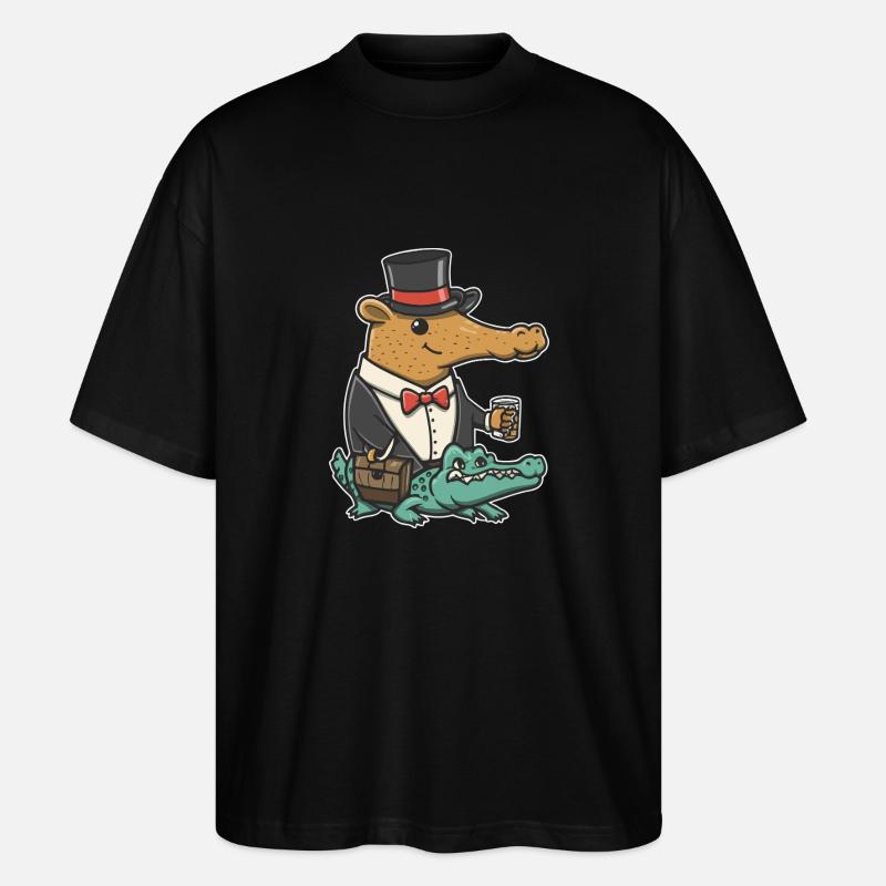 Capybara Dapper Crocodile - Stanley/Stella Oversized Unisex Organic T-shirt Blaster 2.0 - black
