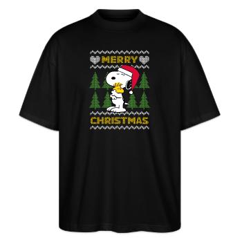 Peanuts Snoopy And Woodstock Merry Christmas - Stanley/Stella Oversized Unisex Organic T-shirt Blaster 2.0 - black - Front - Alina (178cm) & Michal (187cm)