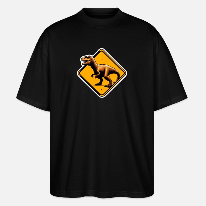 T-Rex Warnschild Illustration - Stanley/Stella Oversized Unisex Bio T-Shirt Blaster 2.0 - Schwarz
