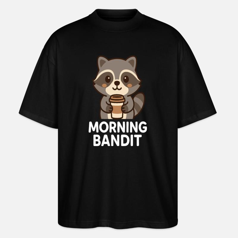 Cuddly raccoon with coffee cup - Stanley/Stella Oversized Unisex Organic T-shirt Blaster 2.0 - black