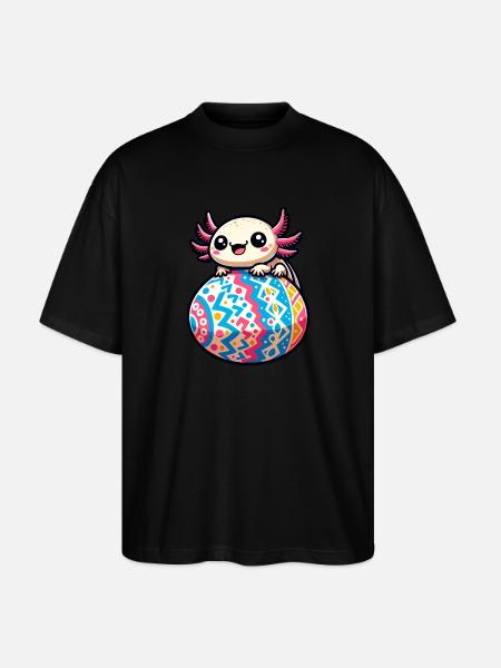 Easter Axolotl on Giant Egg - Stanley/Stella Oversized Unisex Organic T-shirt Blaster 2.0 - black