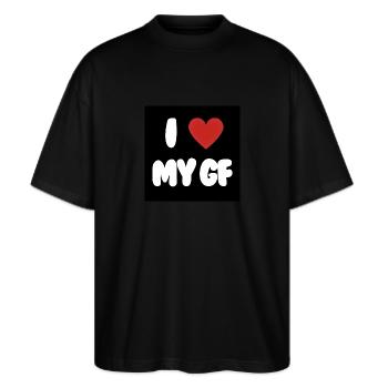 i love my gf - Stanley/Stella Oversized Unisex Bio T-Shirt Blaster 2.0 - Schwarz - Vorne - Alina (178cm) & Michal (187cm)