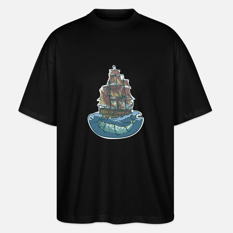 Whale ship - sailing ship - Stanley/Stella Oversized Unisex Organic T-shirt Blaster 2.0 - black