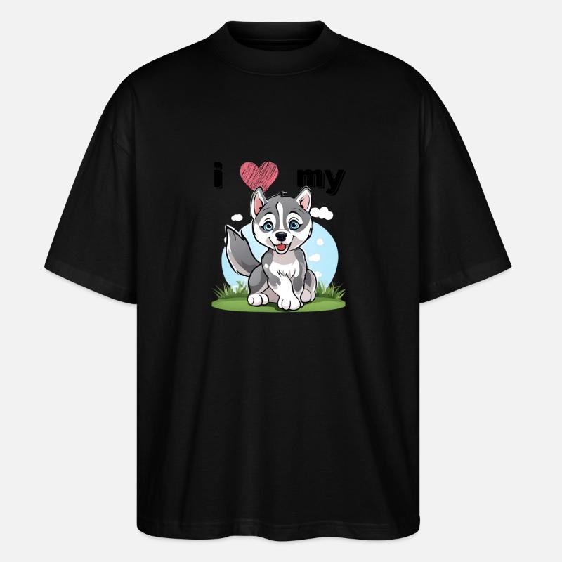 Petit Husky - Chiot loup - T-shirt bio Blaster 2.0 coupe oversize Stanley/Stella Unisexe - noir