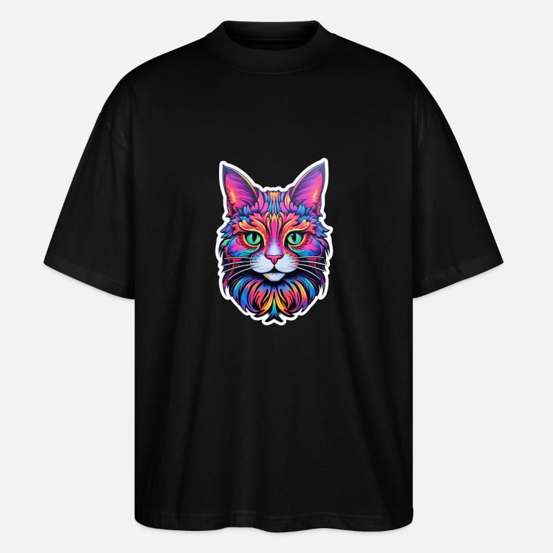 Katze Illustration psychedelisch - Stanley/Stella Oversized Unisex Bio T-Shirt Blaster 2.0 - Schwarz