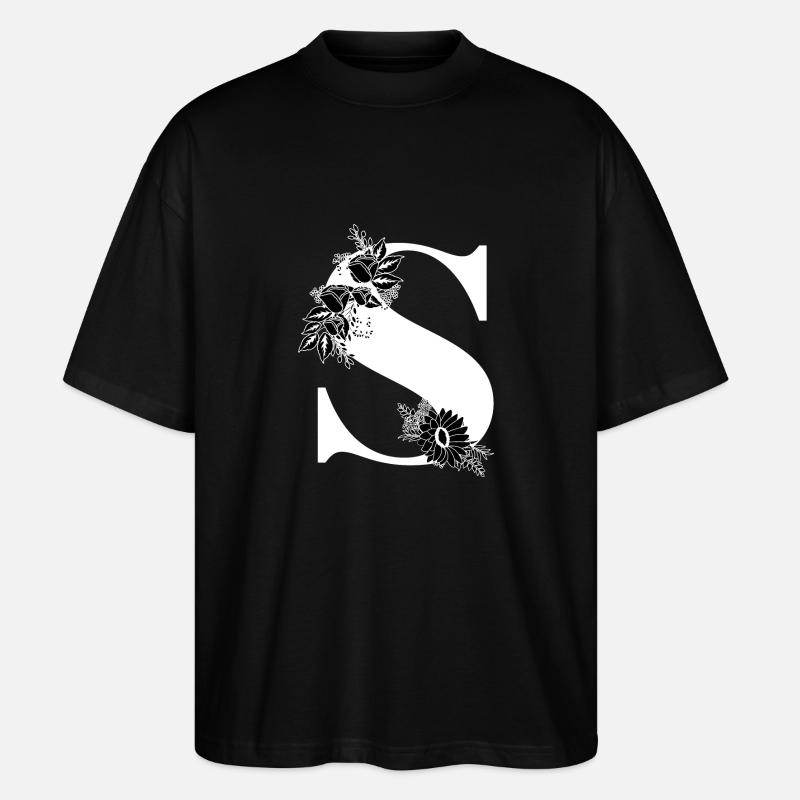 Schwarz-weiße Blumenbuchstaben - Stanley/Stella Oversized Unisex Bio T-Shirt Blaster 2.0 - Schwarz
