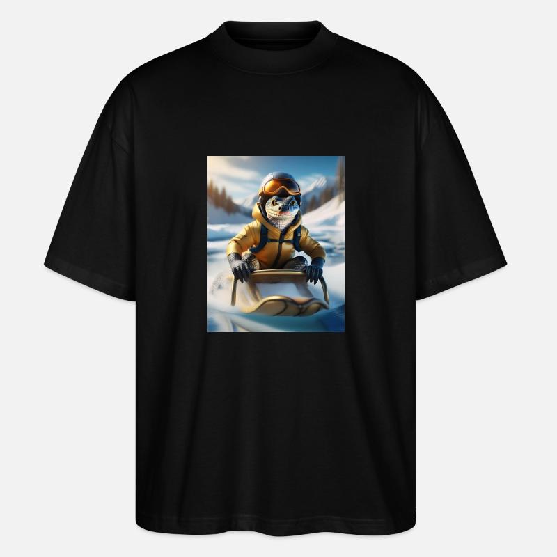Eine Echse bei einer Schlittenfahrt - Stanley/Stella Oversized Unisex Bio T-Shirt Blaster 2.0 - Schwarz