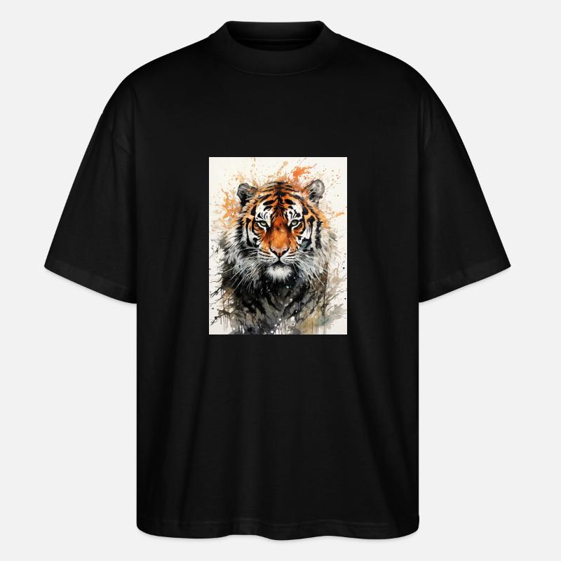 Tigre à l’aquarelle - T-shirt bio Blaster 2.0 coupe oversize Stanley/Stella Unisexe - noir