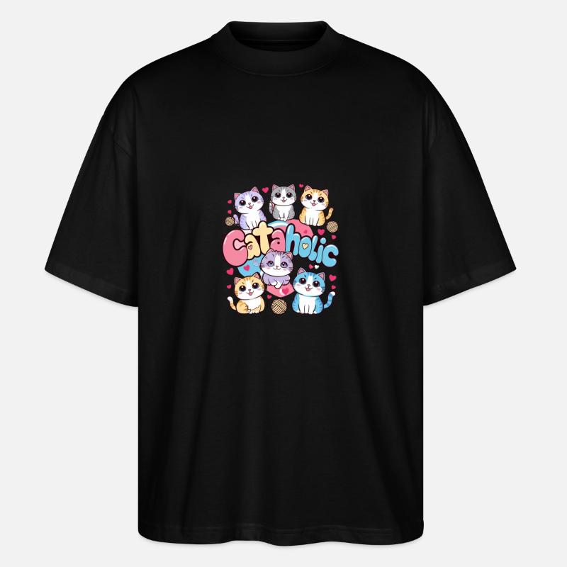 Katze Kätzchen Cartoon Geschenk - Stanley/Stella Oversized Unisex Bio T-Shirt Blaster 2.0 - Schwarz