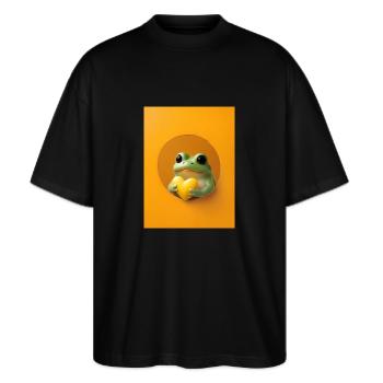Frog Heart Cute Gift - Stanley/Stella Oversized Unisex Organic T-shirt Blaster 2.0 - black - Front - Alina (178cm) & Michal (187cm)