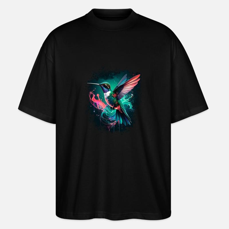kolibri,vogel, illustration,bunt,graffiti - Stanley/Stella Oversized Unisex Bio T-Shirt Blaster 2.0 - Schwarz