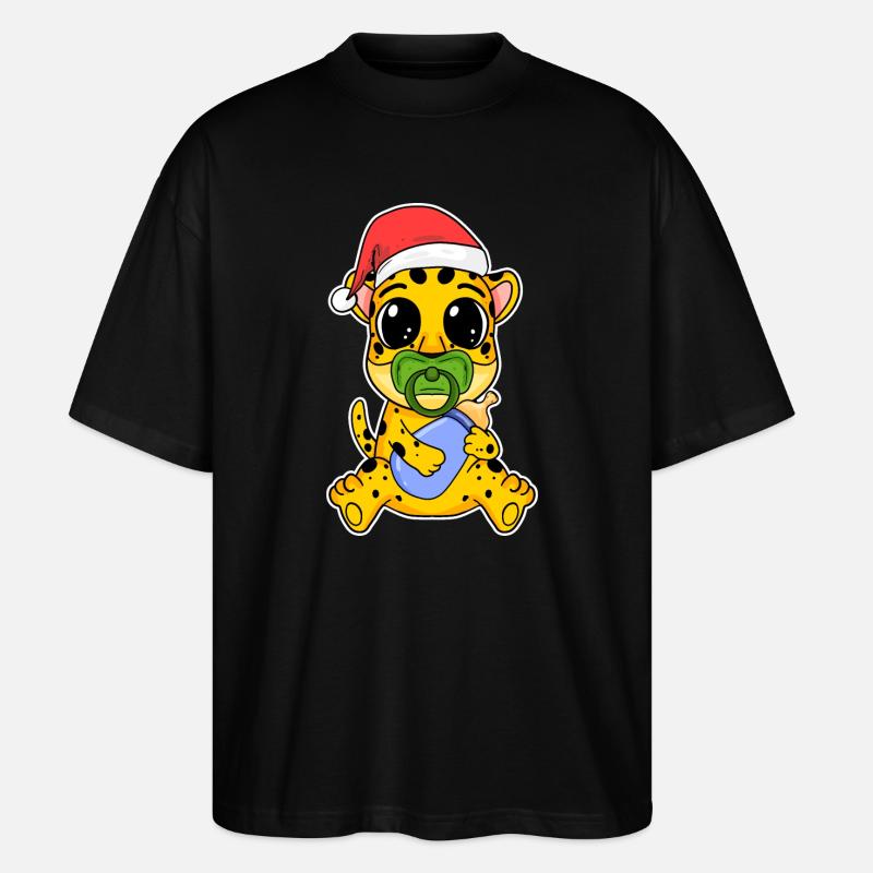 Bébé guépard Noël - T-shirt bio Blaster 2.0 coupe oversize Stanley/Stella Unisexe - noir