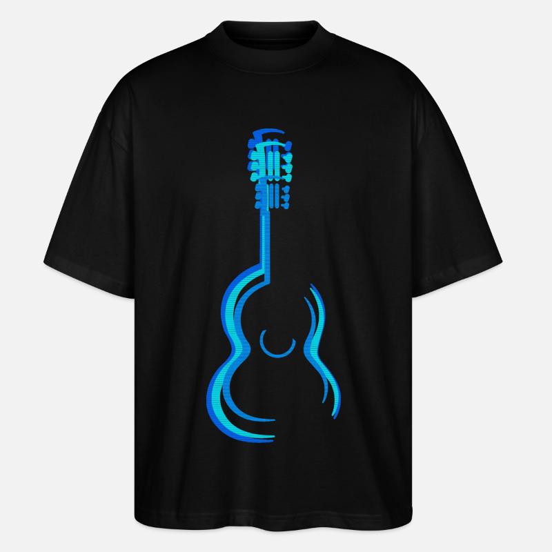 Blue Acoustic Classical Guitar Graphics - Stanley/Stella Oversized Unisex Organic T-shirt Blaster 2.0 - black