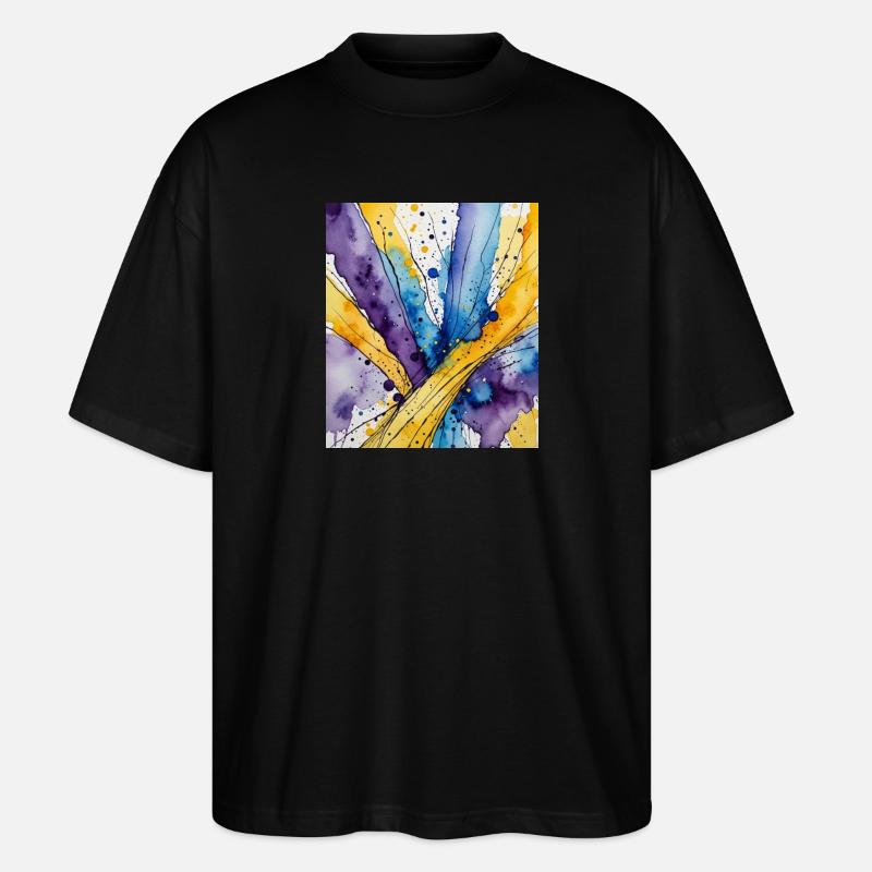 Tourbillon aquarelle Bleu, jaune, violet - T-shirt bio Blaster 2.0 coupe oversize Stanley/Stella Unisexe - noir