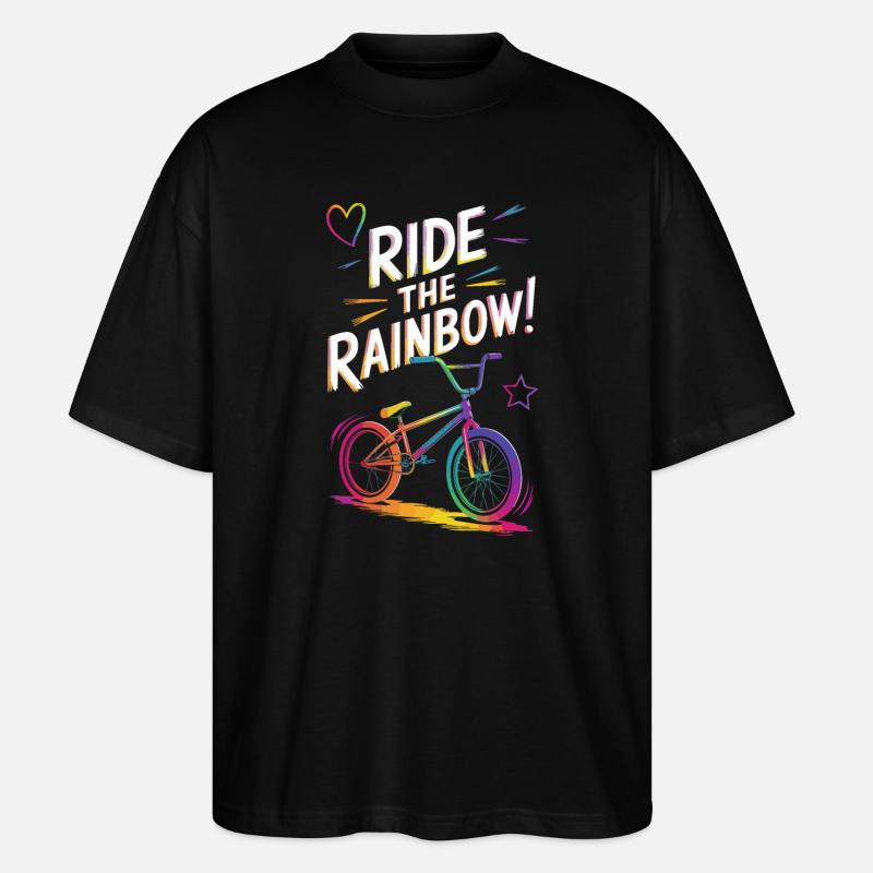 Lebendiges Regenbogen-Fahrraddesign - Stanley/Stella Oversized Unisex Bio T-Shirt Blaster 2.0 - Schwarz