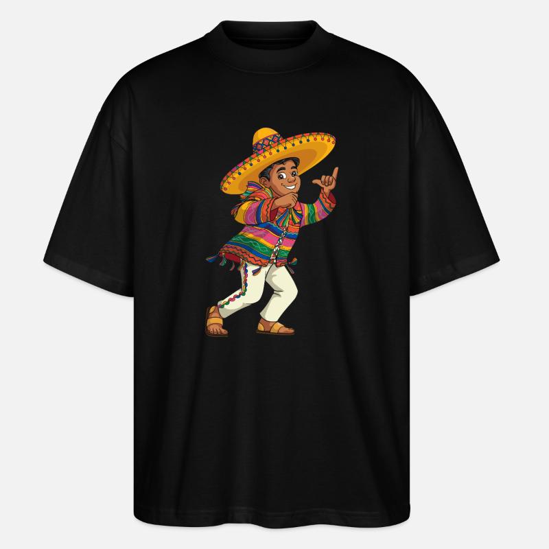 Bunter Sombrero Tanz Tradition Mexikanisch - Stanley/Stella Oversized Unisex Bio T-Shirt Blaster 2.0 - Schwarz
