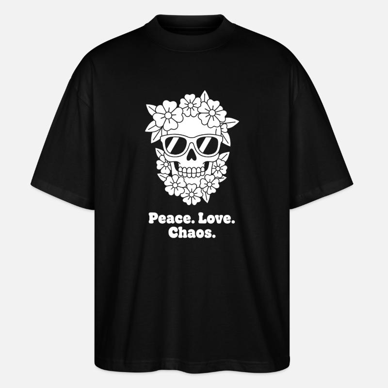 Blumen-Skull Peace Chaos - Stanley/Stella Oversized Unisex Bio T-Shirt Blaster 2.0 - Schwarz
