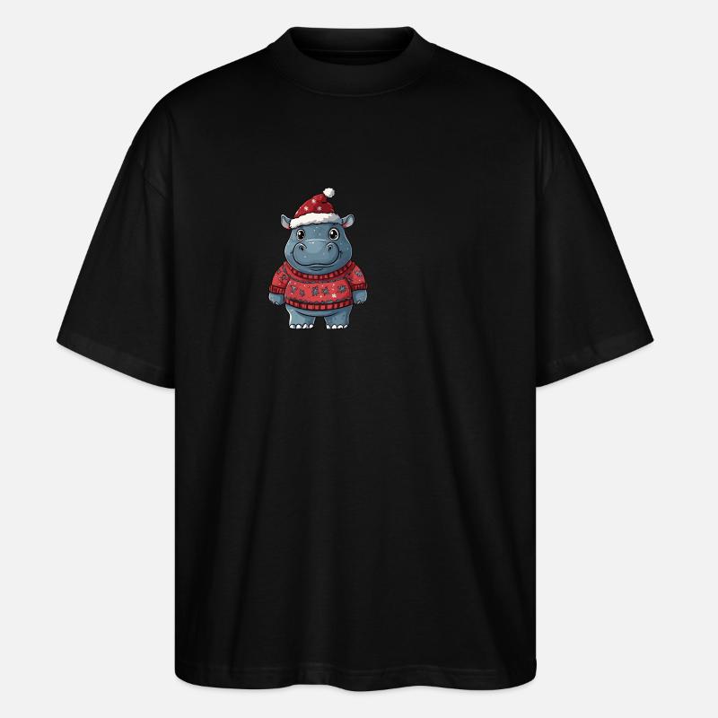 Nilpferd Weihnachten Comic - Stanley/Stella Oversized Unisex Bio T-Shirt Blaster 2.0 - Schwarz