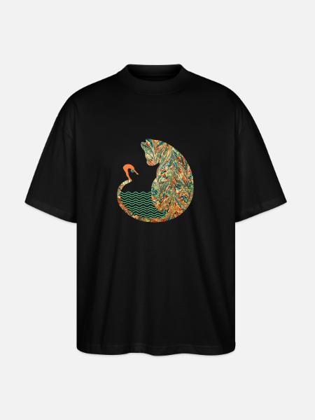 Cat with swimmer E 20 - Stanley/Stella Oversized Unisex Organic T-shirt Blaster 2.0 - black