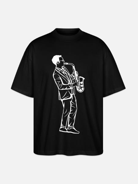 Saxophone Boy Drawing - Stanley/Stella Oversized Unisex Organic T-shirt Blaster 2.0 - black