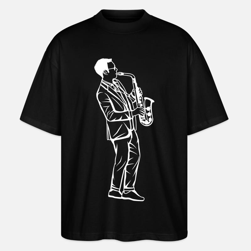 Dessin de garçon au saxophone - T-shirt bio Blaster 2.0 coupe oversize Stanley/Stella Unisexe - noir