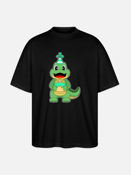 Crocodile Birthday Cake - Stanley/Stella Oversized Unisex Organic T-shirt Blaster 2.0 - black