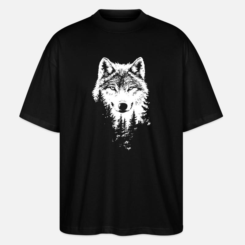 Wolf Gesicht Wald Silhouette - Stanley/Stella Oversized Unisex Bio T-Shirt Blaster 2.0 - Schwarz