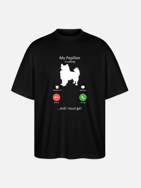 Papillon Dog Calling Smartphone Interface - Stanley/Stella Oversized Unisex Organic T-shirt Blaster 2.0 - black