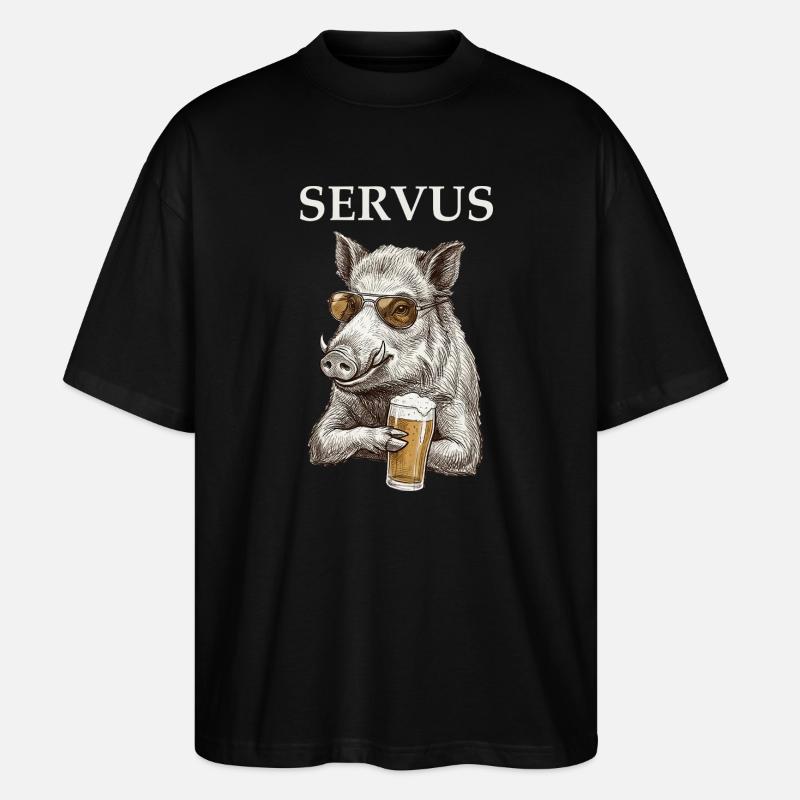 Lustiges Servus Wildschwein Mit Bier - Stanley/Stella Oversized Unisex Bio T-Shirt Blaster 2.0 - Schwarz