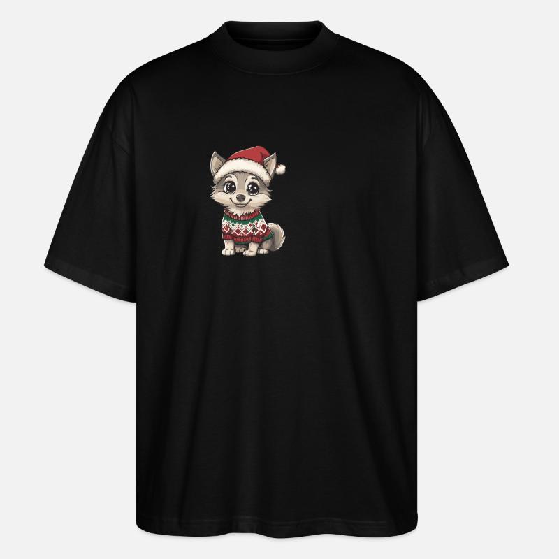 Wolf Weihnachten Comic - Stanley/Stella Oversized Unisex Bio T-Shirt Blaster 2.0 - Schwarz