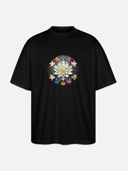 Flower Mandala with Lotus Gift Flower of Life - Stanley/Stella Oversized Unisex Organic T-shirt Blaster 2.0 - black