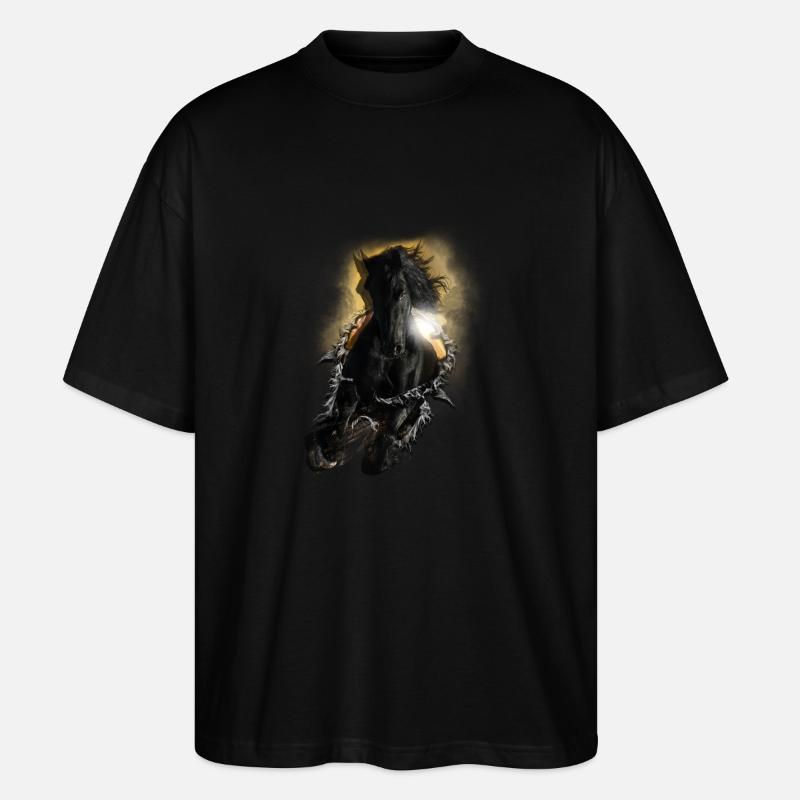 3D Pferd - Stanley/Stella Oversized Unisex Bio T-Shirt Blaster 2.0 - Schwarz
