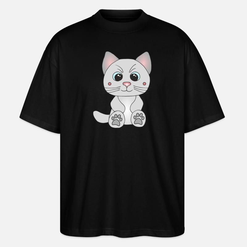 Süße graue Katze - Stanley/Stella Oversized Unisex Bio T-Shirt Blaster 2.0 - Schwarz
