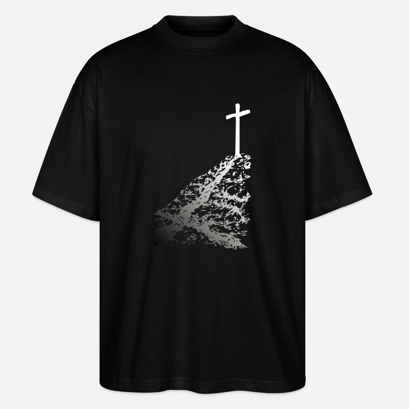 Weißes Kreuz mit Schatten - Stanley/Stella Oversized Unisex Bio T-Shirt Blaster 2.0 - Schwarz
