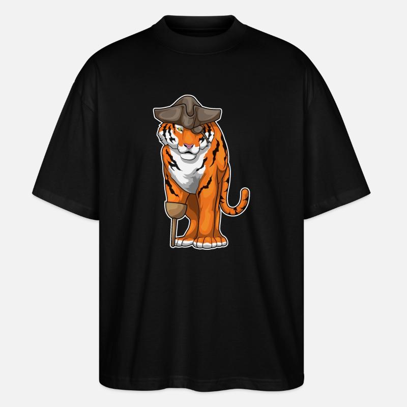 Tiger Pirat Holzbein Augenklappe - Stanley/Stella Oversized Unisex Bio T-Shirt Blaster 2.0 - Schwarz