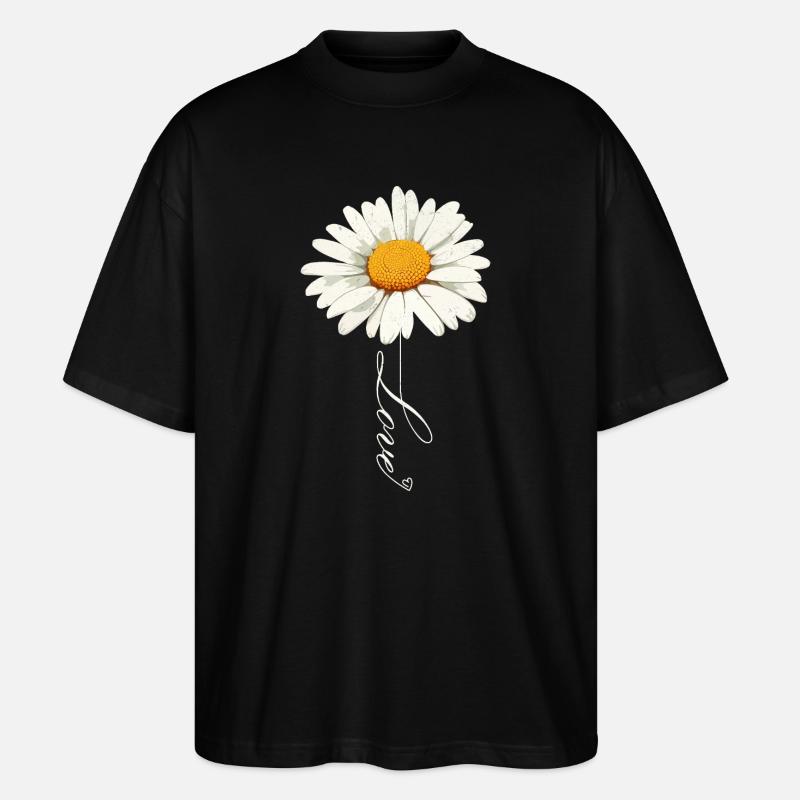 Daisy Flower with Love Script - Stanley/Stella Oversized Unisex Organic T-shirt Blaster 2.0 - black